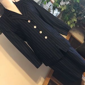 Vintage 90s Le Suit dark navy stripe skirt set 10